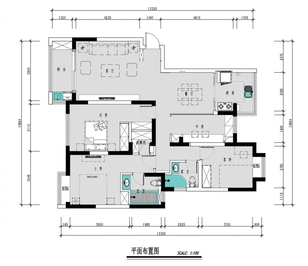 南京聚寶山莊137平米現代風格裝修  年輕人的婚房可以這樣裝修04平麵（miàn）布置圖