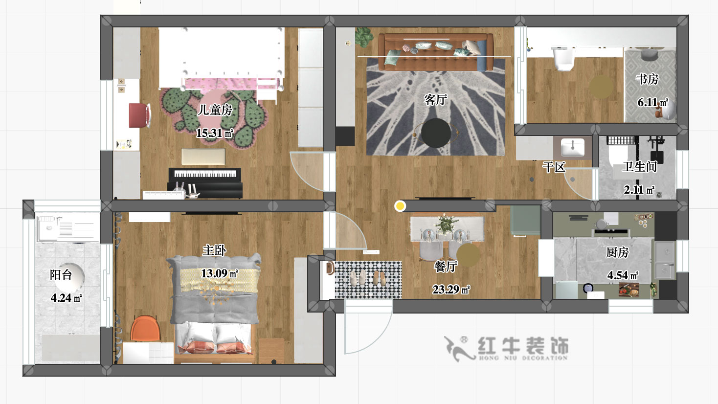 魏明花_西康路3號12-402-85㎡-北歐風格_彩平圖