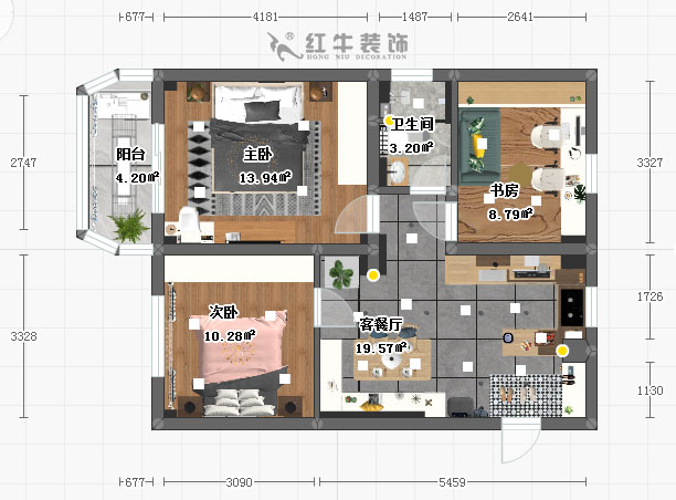 顧（gù）娟_鎖金二村21-404-90㎡-簡約北歐_平麵彩圖