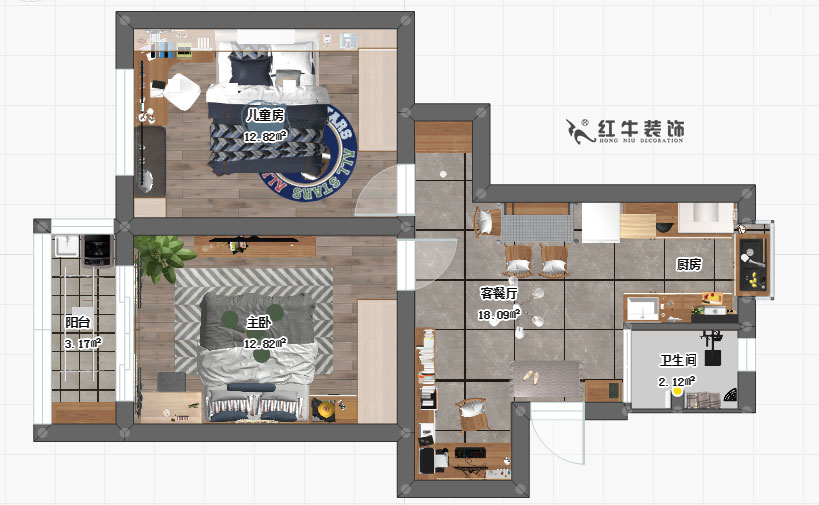 陶陽_小火瓦巷20號3-2-504-63㎡-現代輕奢風格_平麵圖