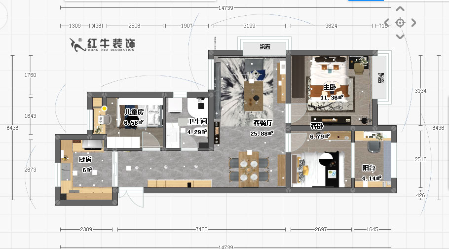 顧娟_慶盛園5-2-204-60㎡-北歐（ōu）風格_彩平圖