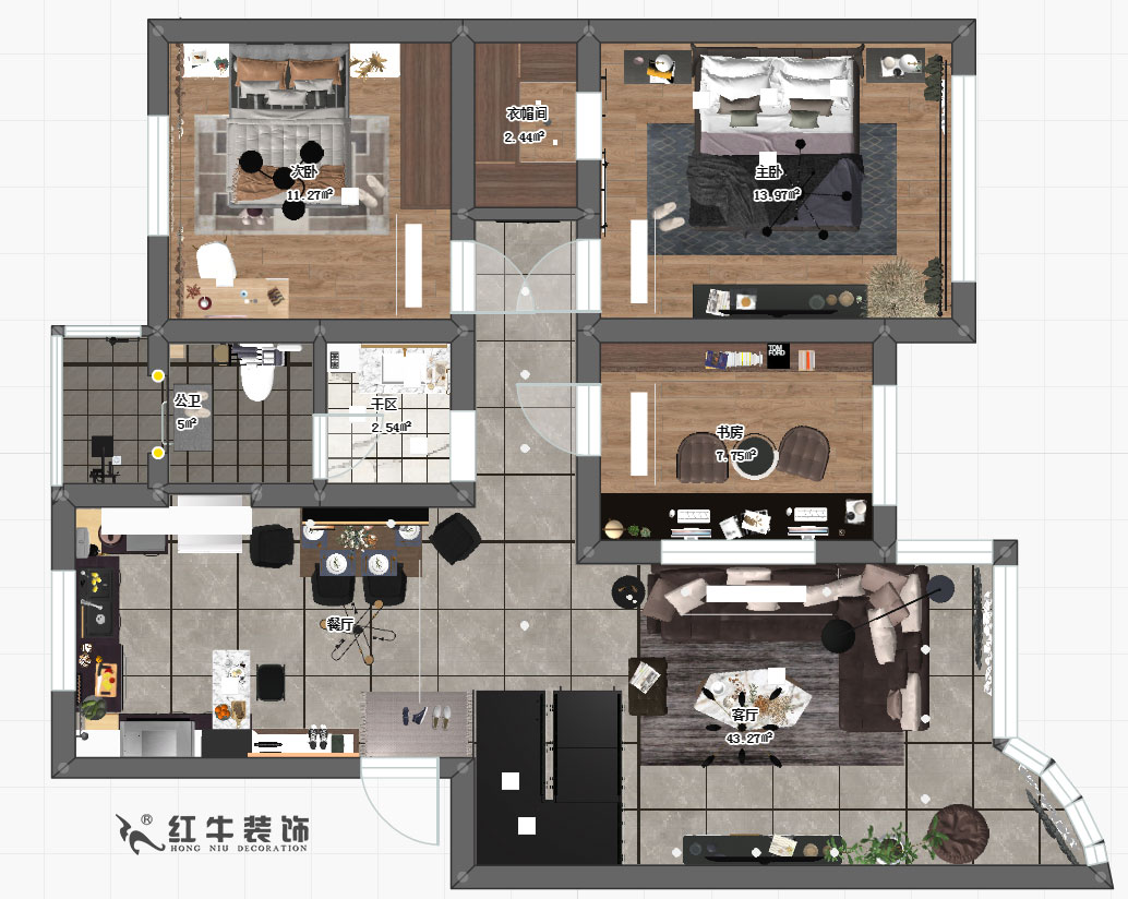 陶陽_興都花園88號6-2-603-110㎡+閣樓-現代輕奢風格_一樓平麵圖