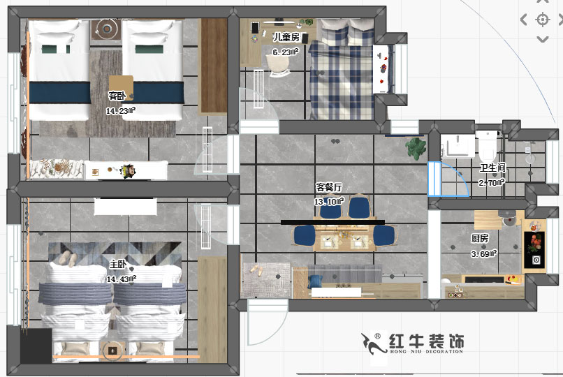 仇美蓉_苜蓿園大街1號49-106（苜蓿園東街1號49-106）-70㎡-北歐風格_彩平圖