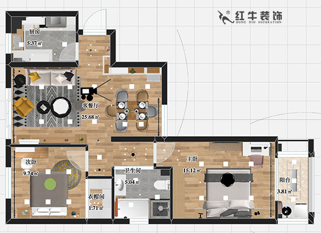 張智猿_金達花園3-706-90㎡-北歐風格00彩平麵