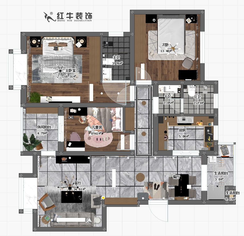 吳波（bō）_山水方舟21-404-124㎡-現代風格00彩平圖