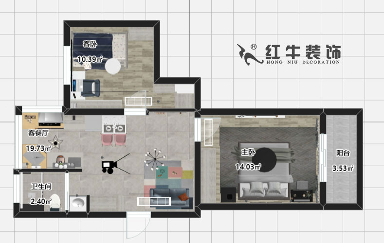 孟憲濤_高雲嶺41號1-401-70㎡-現代風格00彩平麵