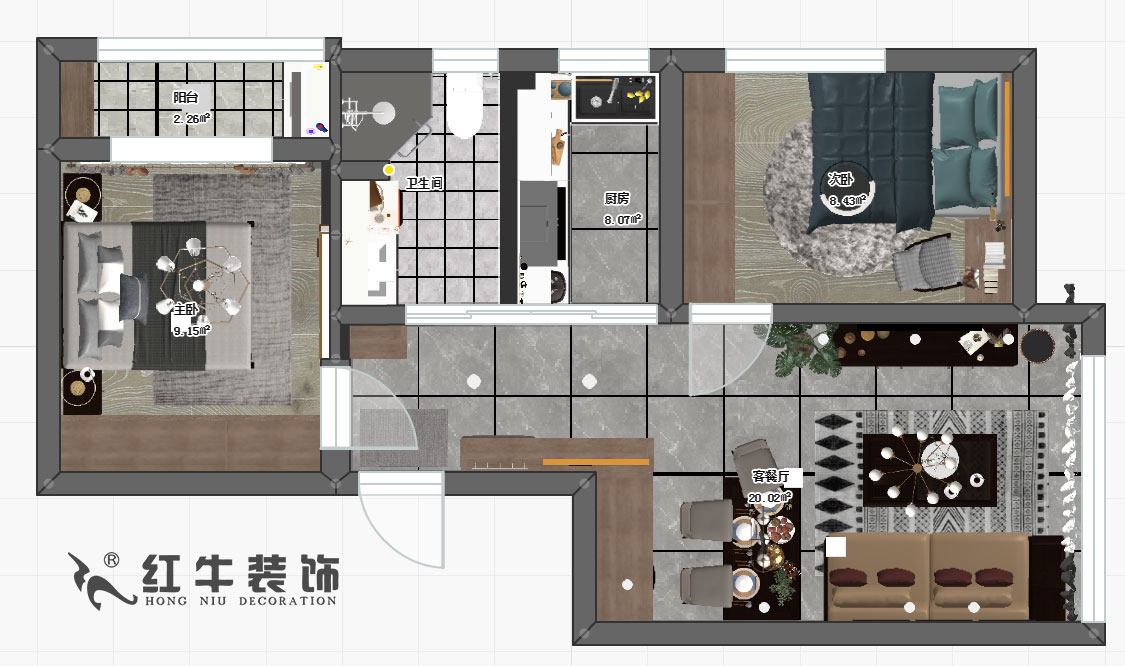 陶陽_萬（wàn）達東坊4-101-70㎡-現（xiàn）代輕奢風格00彩平圖