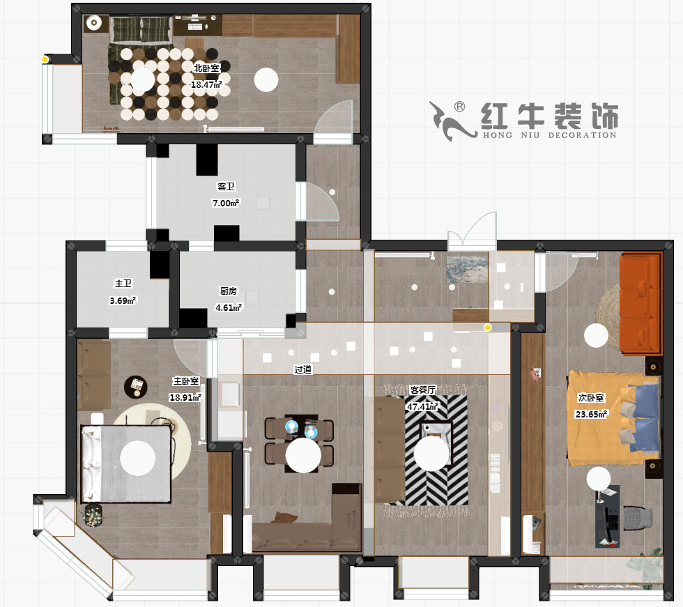 熊皓宇_金輪大廈2301室-170㎡-現（xiàn）代輕奢風格_3室2廳2衛（老房翻新（xīn））_定（dìng）製家￥176858_全包30萬00_03彩（cǎi）平圖