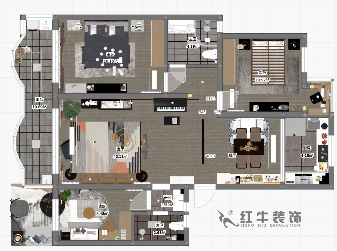 仇美蓉_半山花園4-2-304-125㎡-現代（dài）風格_3室2廳2衛（老房裝（zhuāng）修）_定製（zhì）家￥184867_全包18