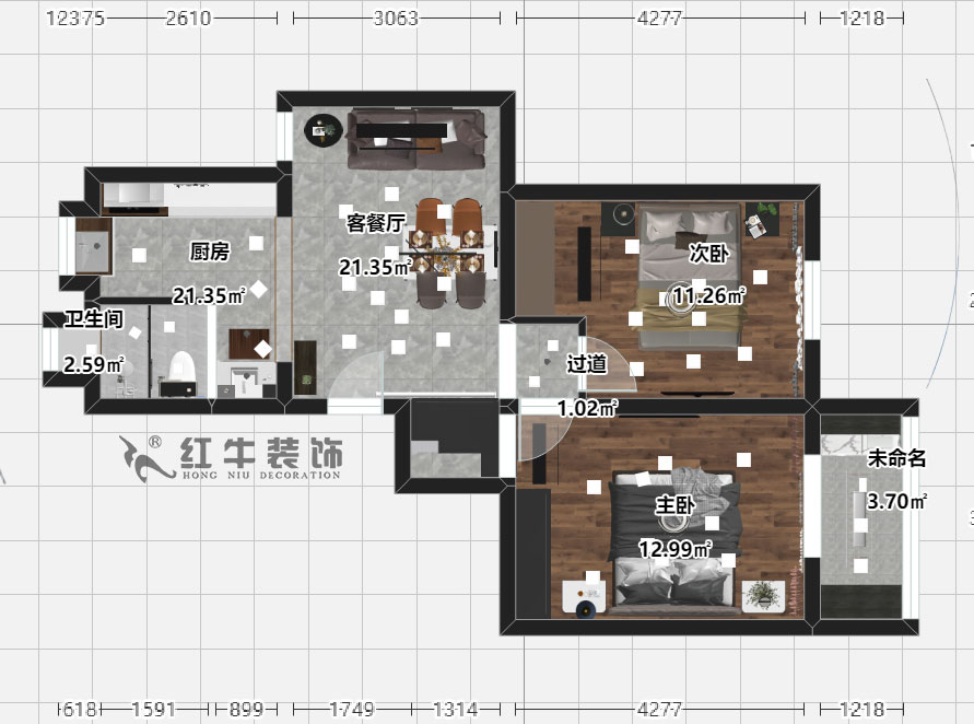 劉曉芳_寧棲園6-2-703-63㎡-現代風格_2室2廳1衛（老房裝修）_定（dìng）製家（jiā）￥93000_全包9