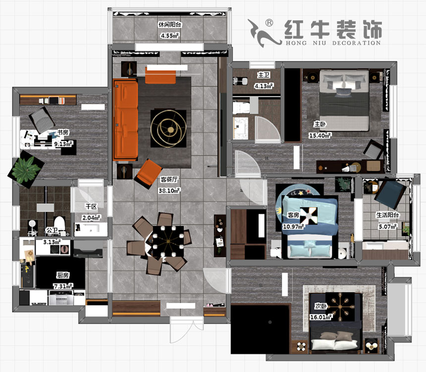 劉小勇_鴻雁名居20-1001-140㎡-現代風格_4室2廳2衛（新房裝修）_定製家￥208000_全包20萬00_03彩平圖