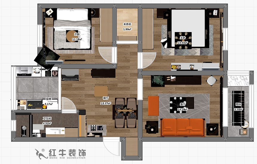 顧娟_全福小區10-201-90㎡-現代風格_2室2廳1衛（舊房裝修）_半包（bāo）￥66800_全包13萬00_03彩平圖