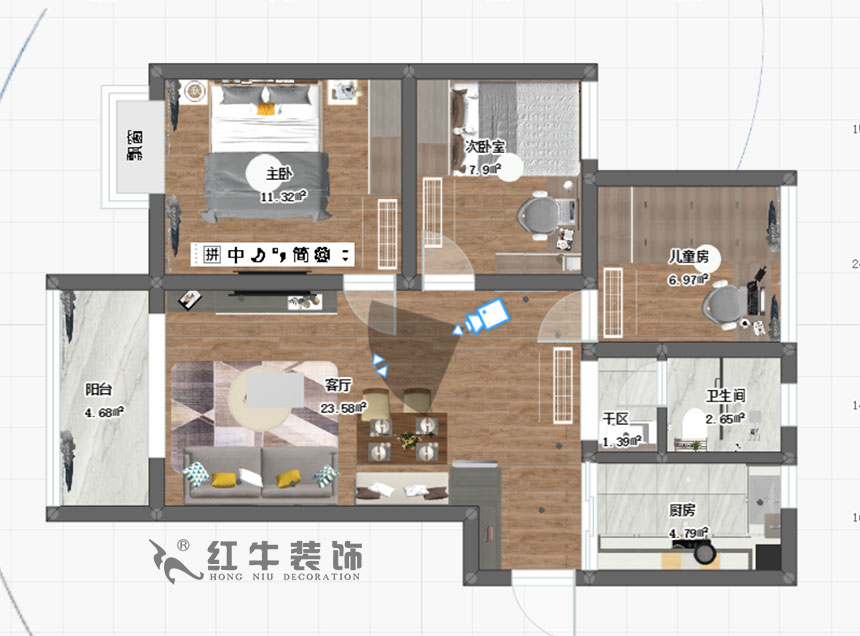 陸（lù）利民_保利羅蘭春天1-1404-86㎡-現代風格_3室（shì）2廳（tīng）1衛（新房裝修）_成品家￥136800_全包13萬（wàn）00_03彩平圖