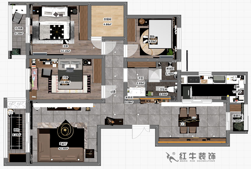 蔡（cài）成昊_凱悅天琴3-2-104-140㎡-現代輕奢風格_3室2廳1衛（老房裝修）_定（dìng）製家￥200000_全包（bāo）20萬00_03彩平圖