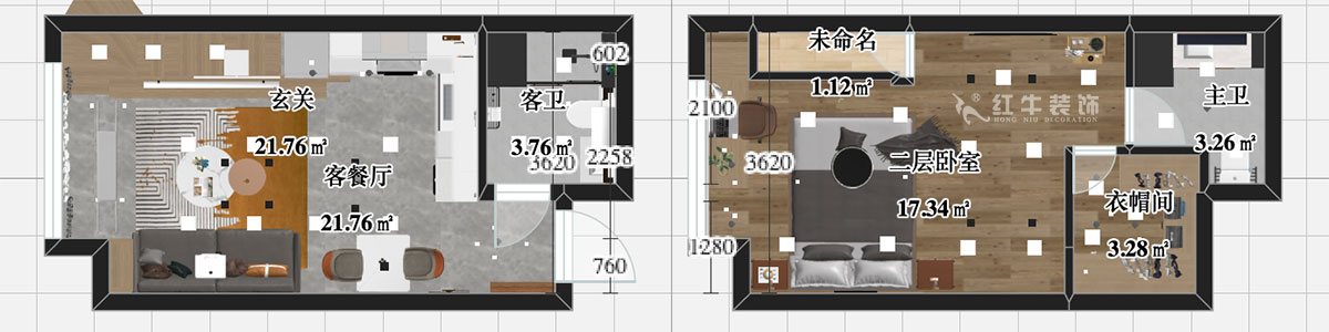 張智猿｜海賦尚城6-508-40㎡挑高-現代簡（jiǎn）約風格｜1室1廳1衛｜新房裝修｜定製家￥100000｜全包11萬｜00_04彩（cǎi）平圖