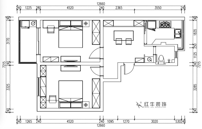 張桐瑋｜天津新村25-304-64㎡-現代簡美風格｜2室1廳1衛｜老房裝修｜定製家￥71800｜全包10萬（wàn）｜00_02平麵方案圖（tú）