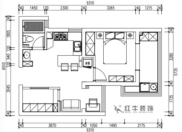 張（zhāng）桐瑋｜亞東城2-904-46㎡-現代簡約風格｜2室1廳（tīng）1衛｜老房裝修（xiū）｜定製家￥80500｜全包10萬｜00_02平（píng）麵方案圖