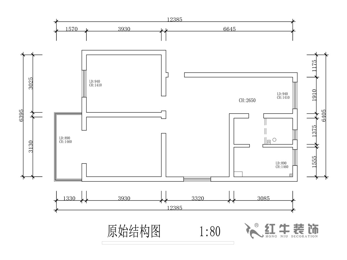 蔣琛｜石門坎110號3-501-75㎡-現代簡約風格｜2室2廳1衛｜舊房裝修｜成品家￥120000｜全包12萬｜00_01原始結構圖