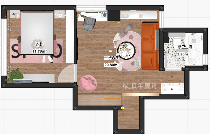 蔣琛｜西華龍樾2-6-312-106㎡-簡約風格｜小複式｜2室2廳（tīng）2衛｜二新房裝修｜成品家￥162999｜全包15萬｜00_06二樓（lóu）彩平（píng）圖