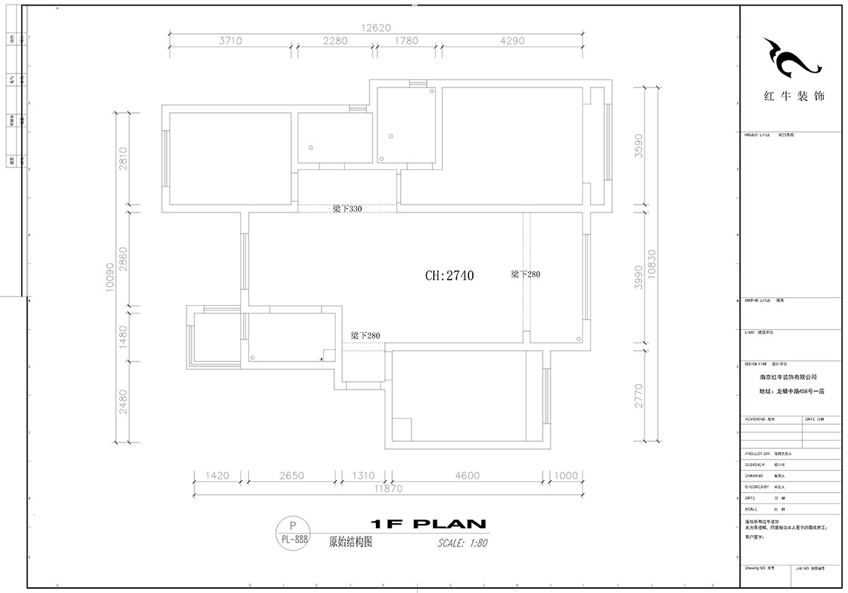 【實景案例】高靈慧｜弘陽時光印象1-201-115㎡-現代風格｜3室2廳2衛｜定製家￥154784｜全包15萬｜00_01原始結（jié）構圖