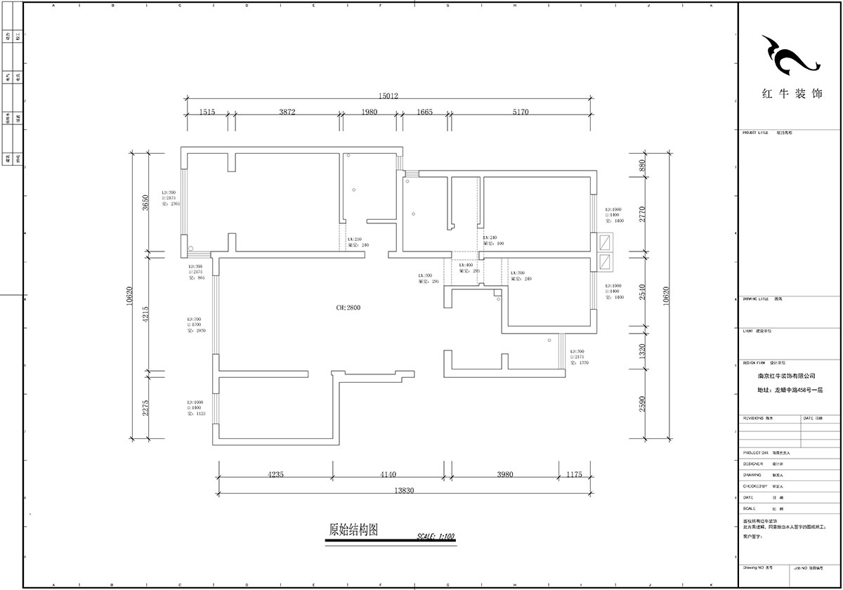 【實景案例】蔣琛｜紫金東郡2-302-135㎡-現代風（fēng）格｜4室2廳2衛｜定製家￥190562｜全（quán）包23萬｜00_01原始結構圖