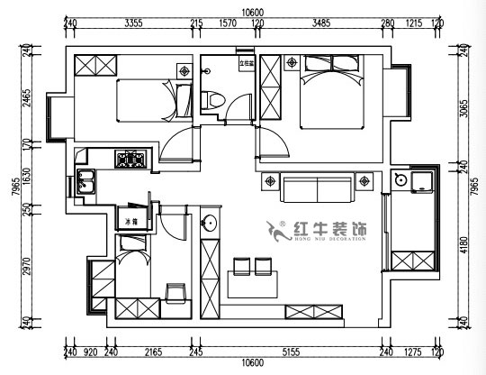 張桐瑋（wěi）｜江雁依山郡23-901-76㎡-現代簡約風格｜3室1廳1衛｜舊房改造｜定製家￥93180｜全（quán）包10萬（wàn）｜00_02平麵方案布置圖