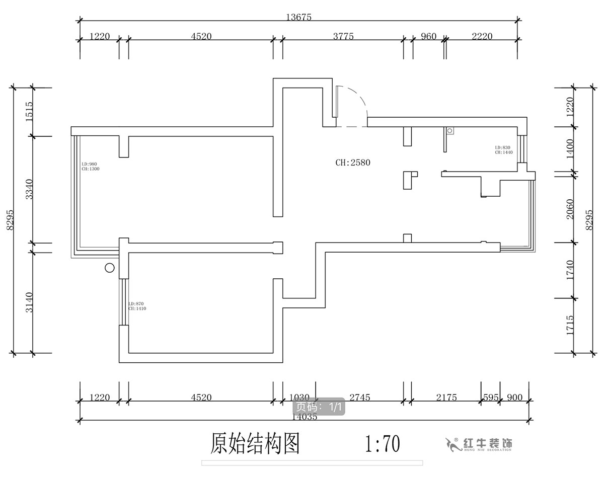 蔣琛（chēn）｜安泰（tài）村21-401-80㎡-現代簡約風格｜2室1廳1衛｜舊（jiù）房裝（zhuāng）修｜定製家￥126767｜全包12萬（wàn）｜00_01原始結構（gòu）圖