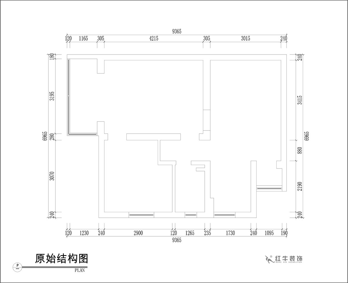 張桐瑋｜騰飛園7-104-58㎡-現代簡約（yuē）風格｜2室1廳1衛｜舊房改（gǎi）造｜定製家￥65000｜全包10萬｜00_01原始結構圖