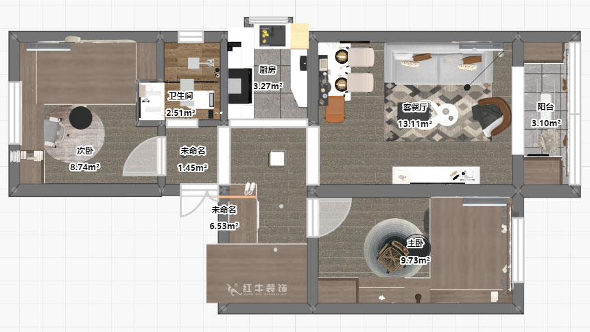 孟憲濤｜張府園小區20號202室-70㎡-簡約風格｜2室1廳1衛｜老房裝（zhuāng）修｜定製家￥95000｜全包12萬｜00_03平（píng）麵（miàn）彩圖