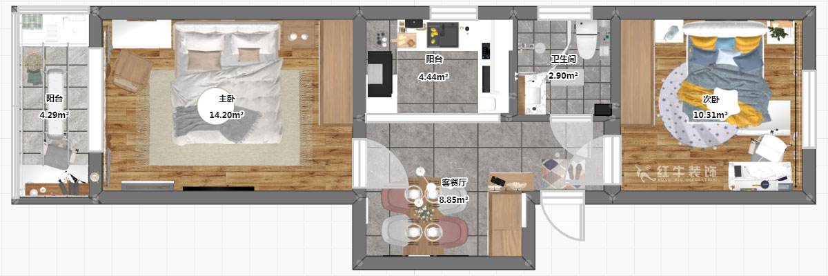 高靈（líng）慧｜寧夏路17-1號4-302-60㎡-北歐風格｜2室1廳1衛（wèi）｜老房裝修｜定製家￥79500｜全包7