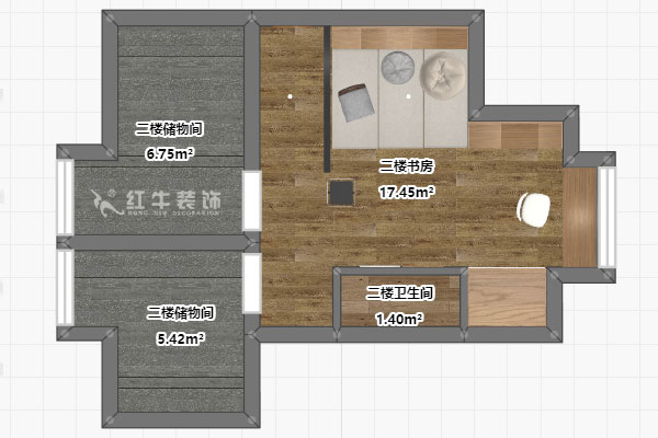 孟憲濤｜堯順佳園2期60-606-72㎡-簡約風格｜3室1廳1衛｜新房裝修｜定製家｜全包11萬｜00_04二層平（píng）麵彩圖