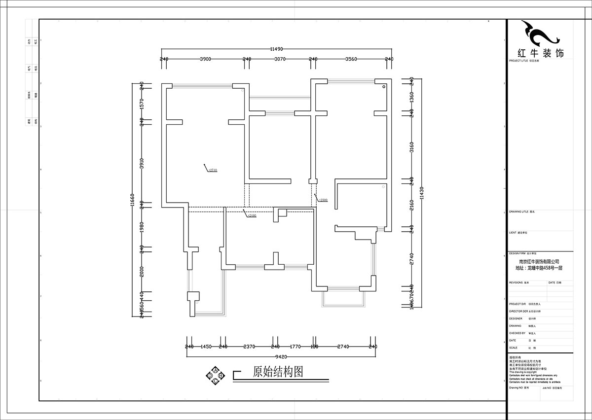 張智猿｜弘陽上院19-504-110㎡-現代風格｜3室（shì）2廳1衛｜新房裝修｜定製家￥100902｜全包14萬｜00_01原始結構圖