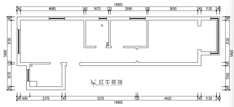 張桐瑋｜紫（zǐ）楊佳園29-2101-59㎡-現代簡約風格｜2室1廳1衛｜新房裝修｜定製（zhì）家￥89500｜全包（bāo）10萬｜00_01原始結構圖（tú）