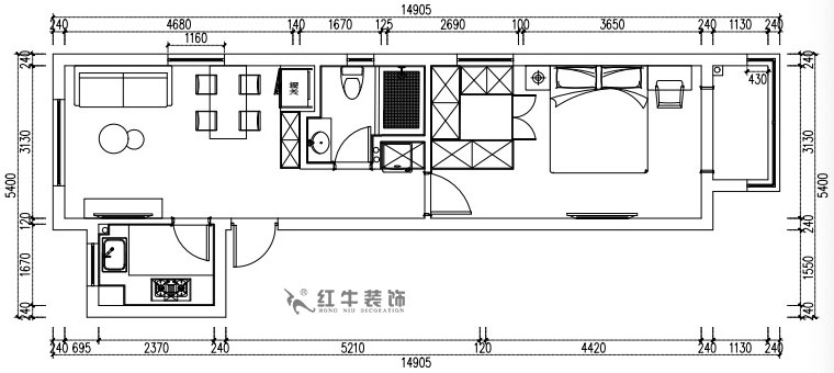 張桐瑋｜紫楊佳園29-2101-59㎡-現（xiàn）代簡約風格｜2室1廳1衛｜新房裝修｜定製（zhì）家￥89500｜全包10萬（wàn）｜00_02平麵方案圖