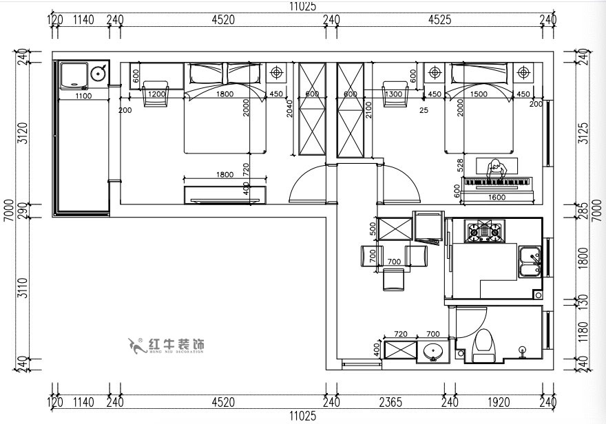 張桐瑋（wěi）｜老虎頭3-1-403-59㎡-現代簡（jiǎn）約風格｜2室1廳1衛｜老房裝修｜定製家￥68410｜全包（bāo）10萬｜00_03平麵尺寸圖（tú）