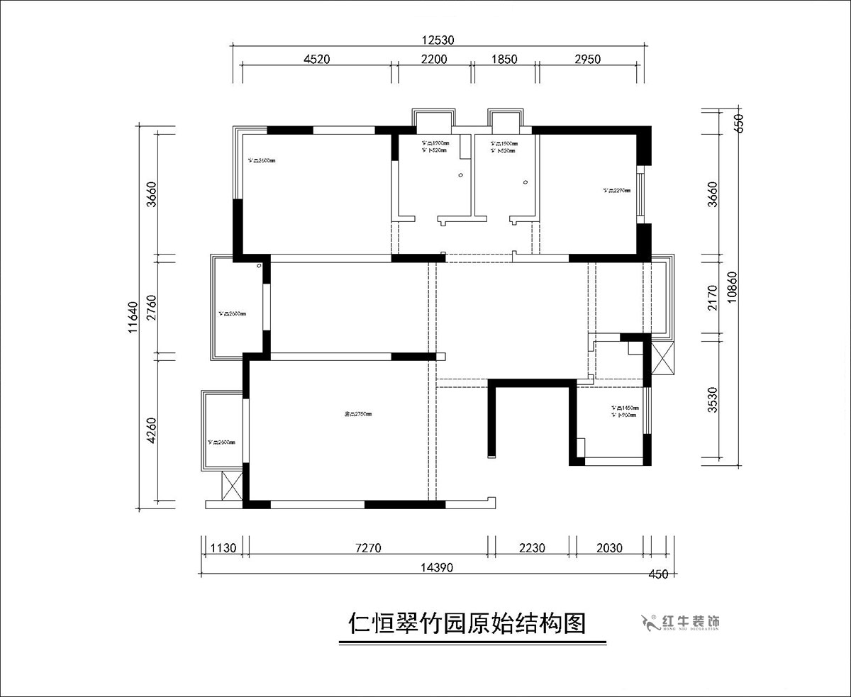 朱彥｜仁（rén）恒翠（cuì）竹園26-204-130㎡-簡約風格｜3室2廳2衛｜老房裝修｜定製家｜全包20萬｜00_01原始結構圖