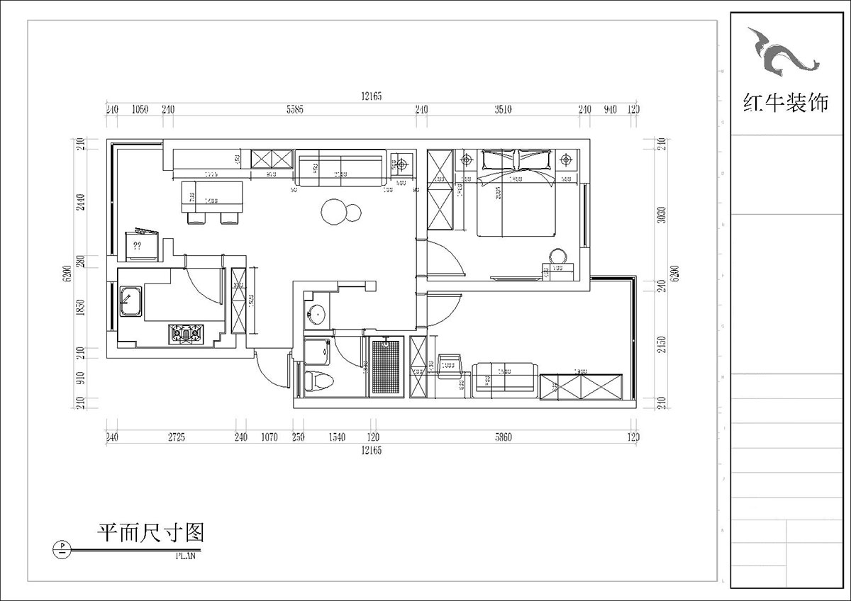 張桐瑋｜四方新村七村2-405-85㎡-現代（dài）簡約風格｜3室1廳1衛｜毛坯裝修｜定製家｜全包10萬｜00_03平（píng）麵尺（chǐ）寸圖