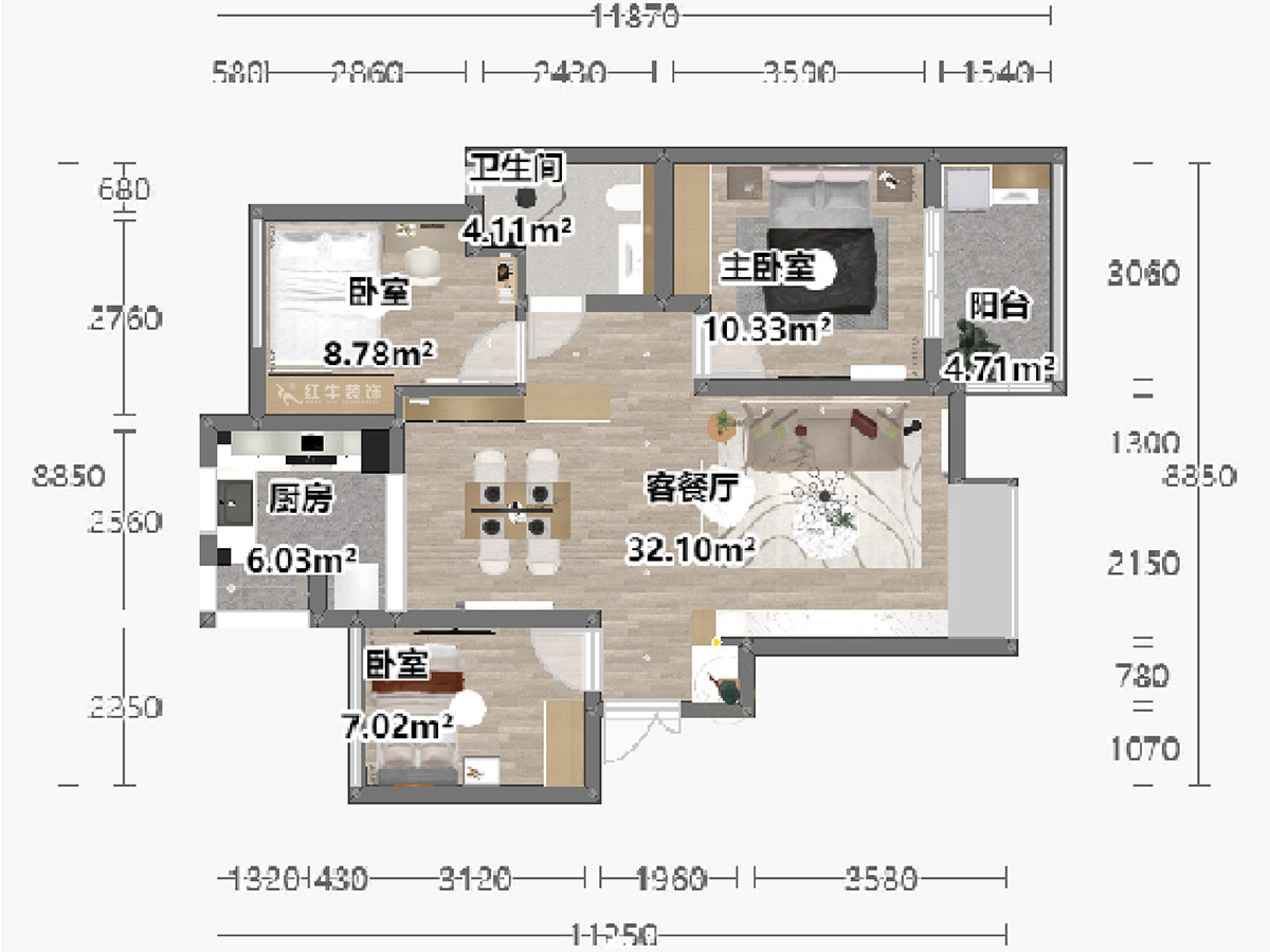 陸利民｜富力城50-1204-93㎡-現代風格｜3室（shì）2廳1衛（wèi）｜新房裝修｜定製家｜全包13