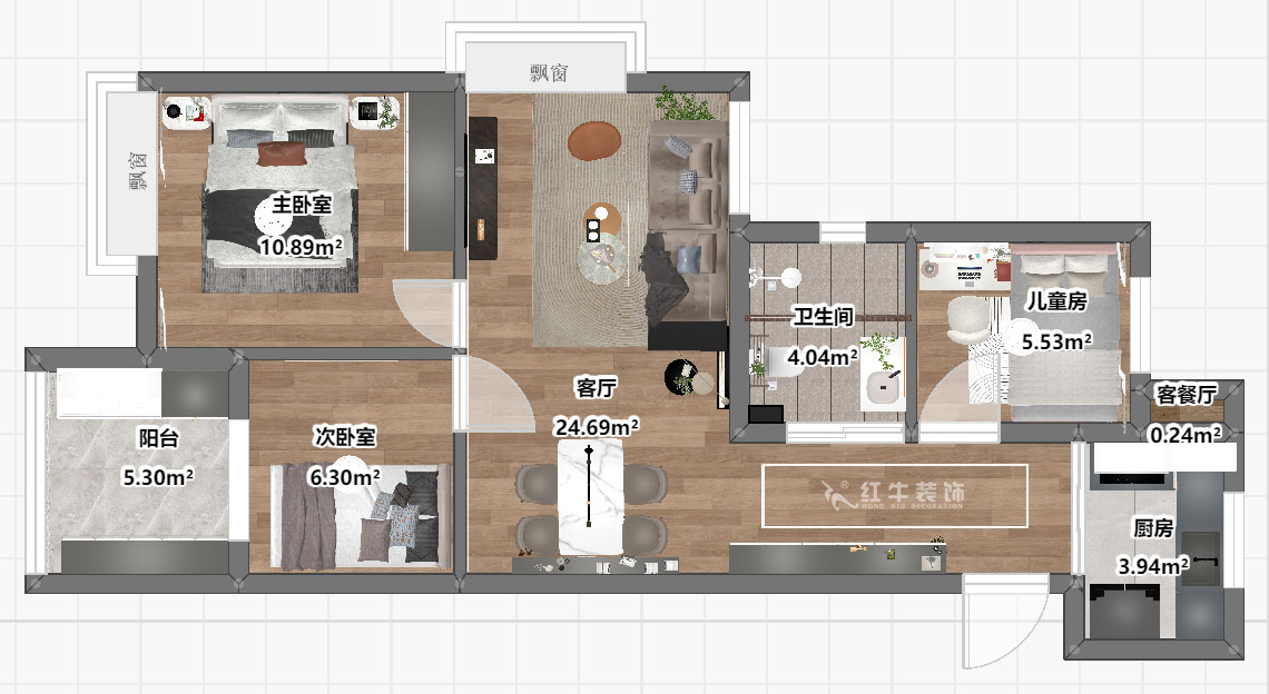 劉曉芳｜樂業西苑1-2306-86㎡-現代（dài）輕奢風格｜3室2廳1衛｜毛坯房裝修｜定製家｜全包9