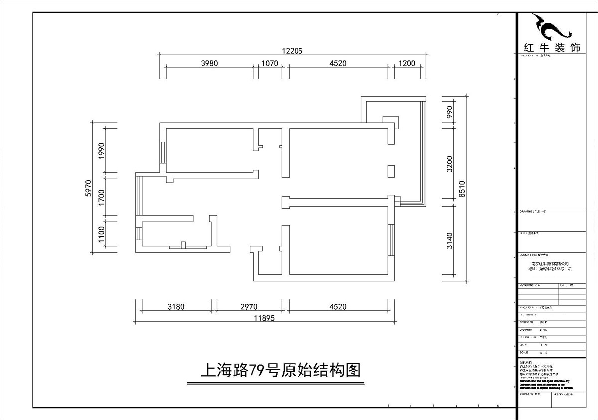 朱彥｜上海路79號2-201-80㎡-簡約風格｜3室1廳1衛｜老（lǎo）房裝修｜定製家｜全包11萬｜00_01原始（shǐ）結構圖