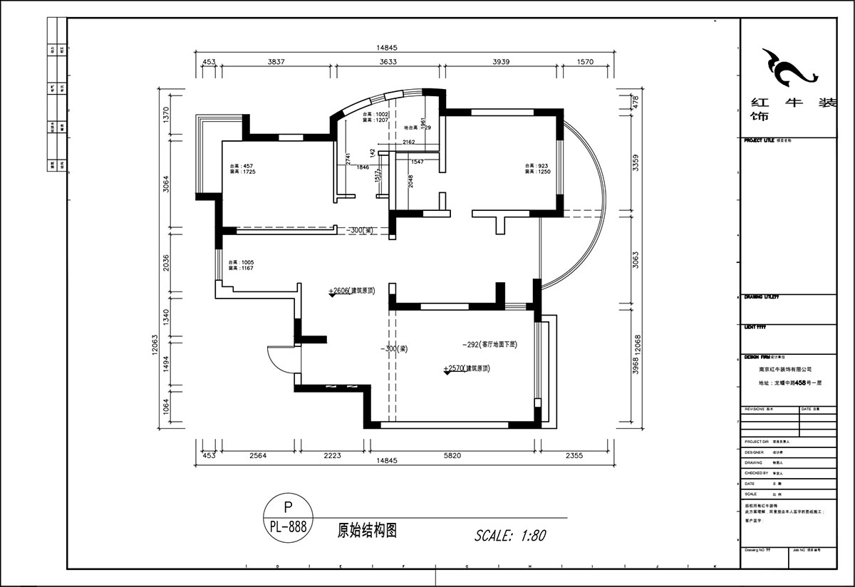 顧娟｜翠島花（huā）城荷田苑6-101-135㎡-現代簡約風格｜3室2廳2衛｜舊房裝修｜定製家｜全包19萬｜00_01原始結構圖