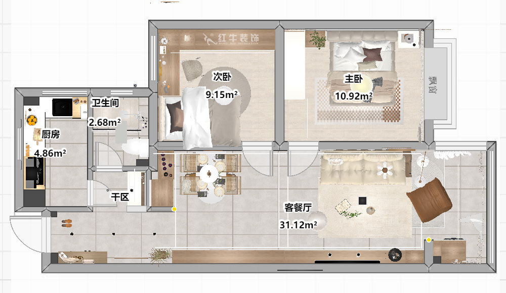 劉曉芳｜觀泓雅苑A區7-5-909-82㎡-原木奶（nǎi）油風｜2室2廳1衛｜新房裝修｜定製家｜全包11