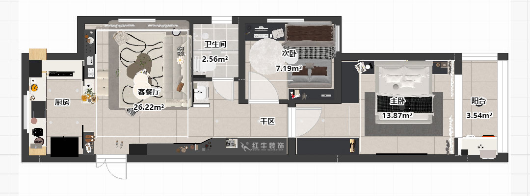 劉曉芳｜觀泓（hóng）雅苑A7-3001-75㎡-奶油極簡風格｜2室1廳1衛｜新（xīn）房裝修（xiū）｜定製家｜全包11