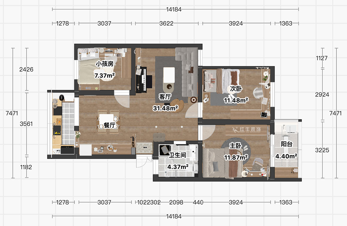 顧娟｜童衛路6號南農大73-203-95㎡-現代風格（gé）｜3室2廳1衛（wèi）｜舊房裝修｜定（dìng）製家｜全（quán）包13