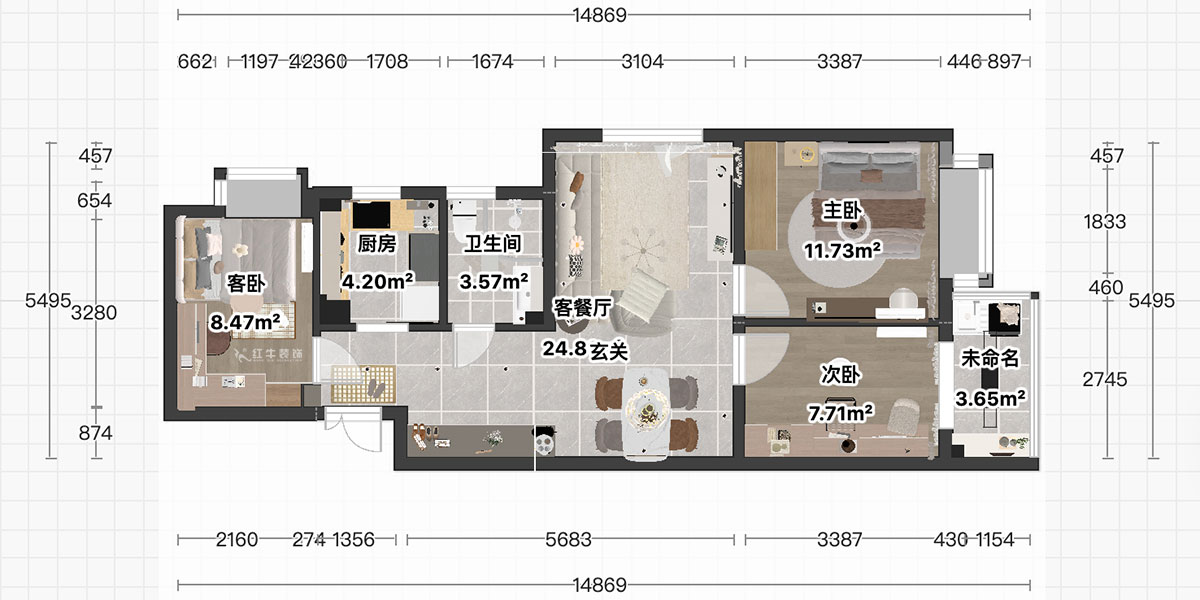 顧娟｜觀泓雅（yǎ）苑b3-801-85㎡-現代簡約風格｜3室2廳1衛｜舊房（fáng）裝修｜定製家｜全包12