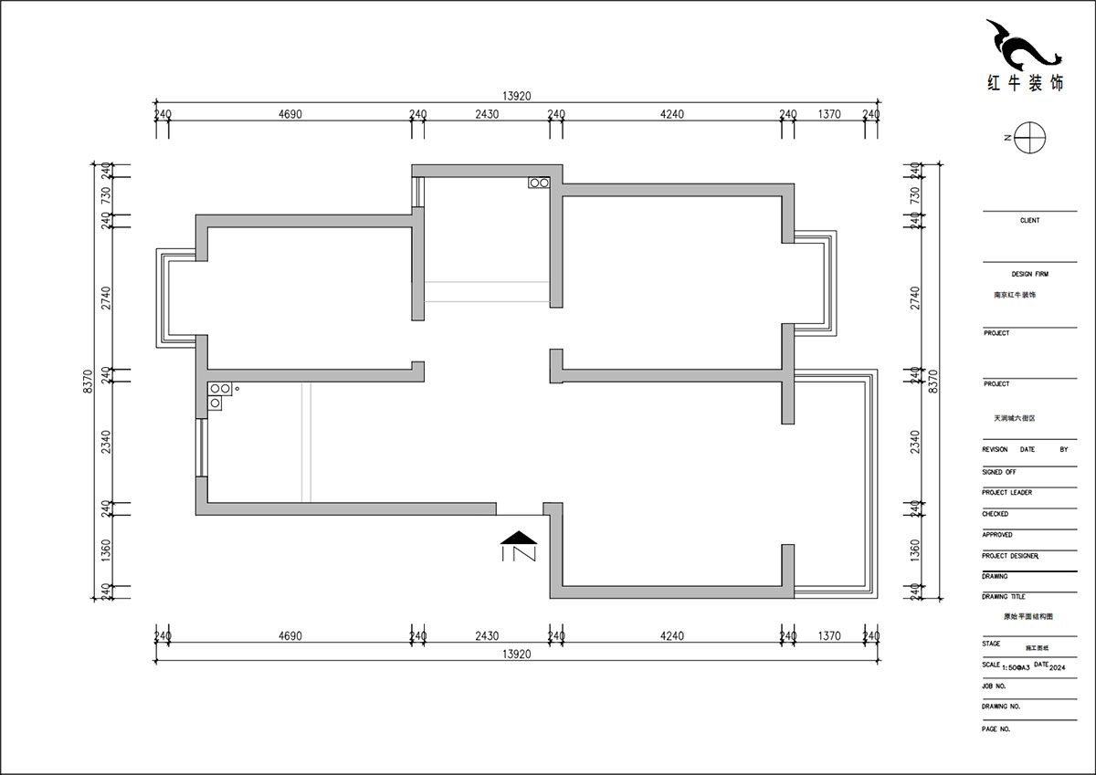 朱明琪｜天潤城六街區30-103-85㎡-原木風格｜2室（shì）1廳1衛（wèi）｜老房裝修｜定製家｜全包11萬｜00_01原始結構圖